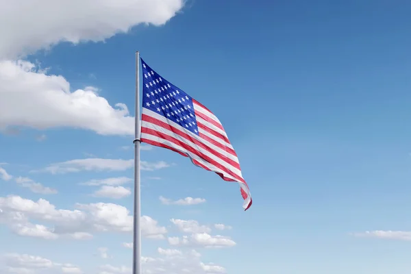 Sventolando Bandiera Americana Sul Palo Giorno Dell Indipendenza Luglio — Foto Stock
