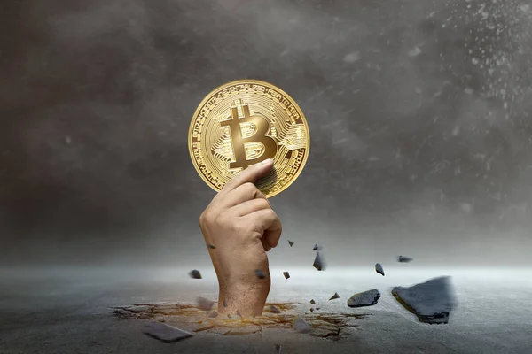 Людські Руки Нуля Золотий Bitcoin Концепція Cryptocurrency — стокове фото