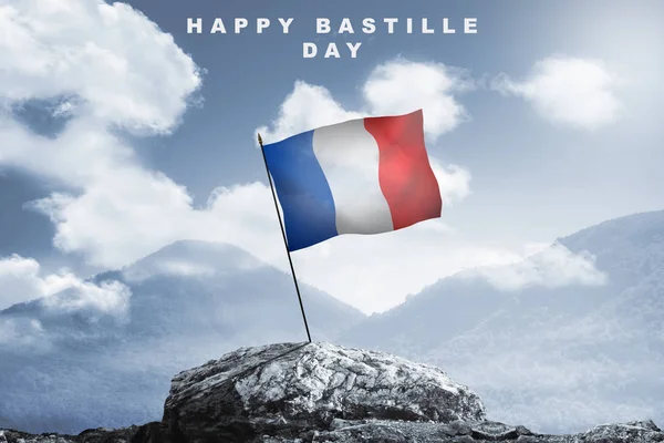 日フランスの国旗とバスティーユ幸せな一日 — ストック写真
