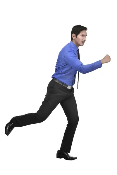 Retrato Hombre Negocios Asiático Corriendo Posando Aislado Sobre Fondo Blanco —  Fotos de Stock