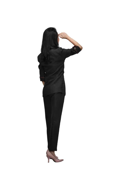 Rear View Asian Business Woman Looking White Background — Stock Photo, Image
