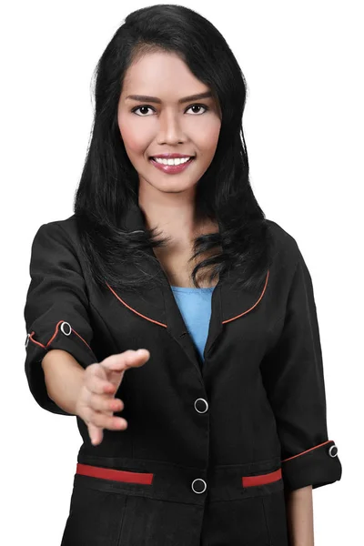 Asiatiska Affärskvinna Med Handslag Över Vit Bakgrund — Stockfoto