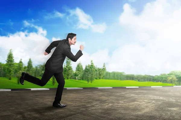 Asian Businessman Formal Suit Running Road — Stock Photo, Image
