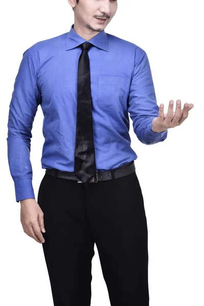 Portrait Businessman Showing Empty Hand Isolated White Background — Stock Photo, Image