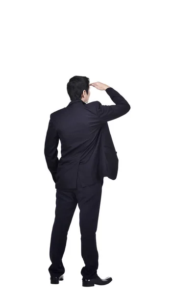 Rear View Asian Businessman Looking Isolated White Background — Stock Photo, Image