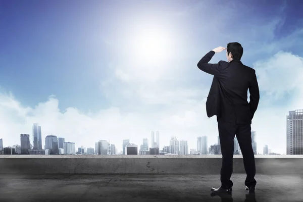 Uomo d'affari di successo guardando fuori città — Foto Stock