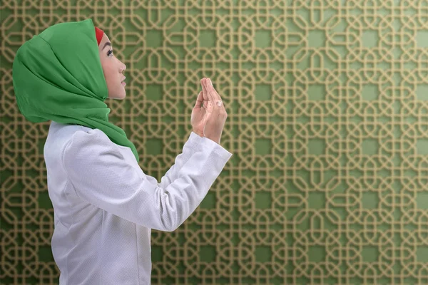 Side View Asian Muslim Woman Praying God Mosque — Stock Photo, Image