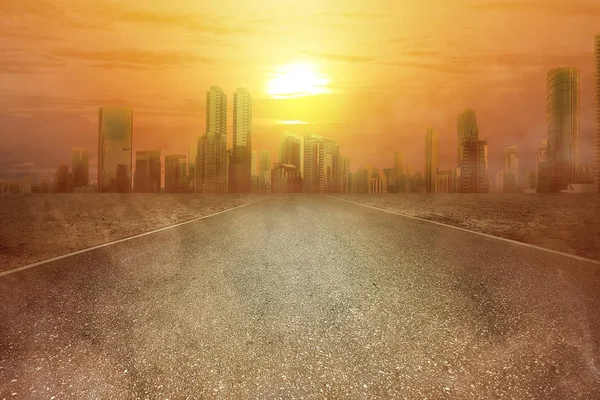 Heatwave on the city with the glowing sun background — Stock Photo, Image