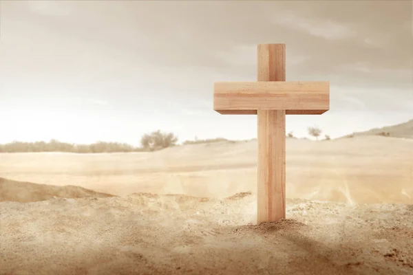 Krzyż chrześcijański na piasku — Zdjęcie stockowe