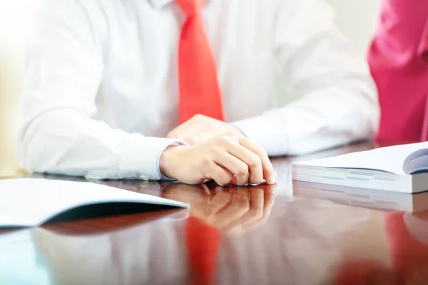 Businessman Document His Desk Discussing Business Workplace — Stock Photo, Image