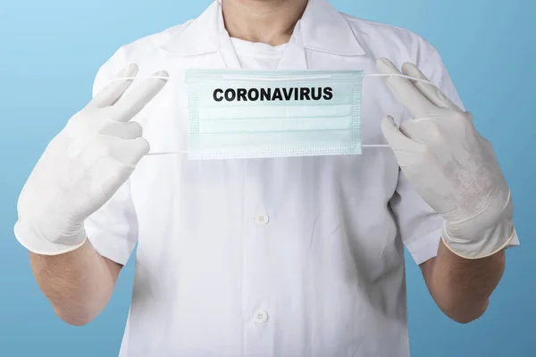 Muž Ochranných Rukavicích Maskou Proti Chřipce Prevence Chřipkového Onemocnění Koronavirus — Stock fotografie