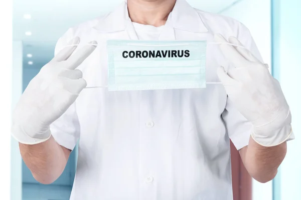 Man Protective Gloves Wearing Flu Mask Prevent Flu Disease Coronavirus — Stock Photo, Image