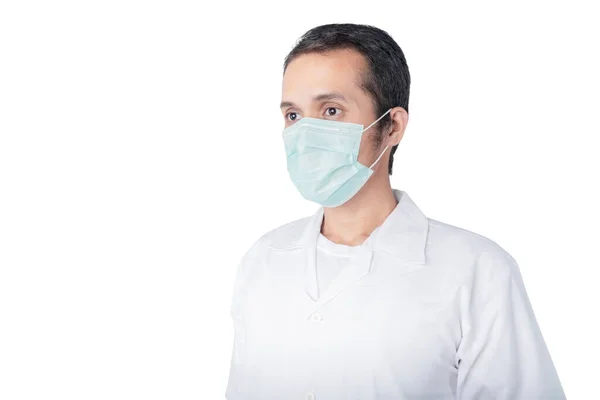 Asian Man Wearing Flu Mask Isolated White Background Prevent Flu — Stock Photo, Image