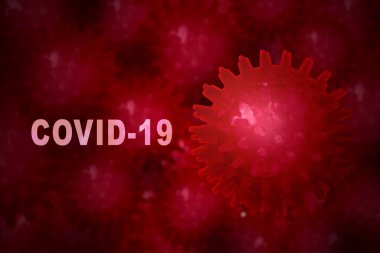 Kırmızı arka planı olan Coronavirus (Covid-19). Grip hastalığını önle Coronavirus