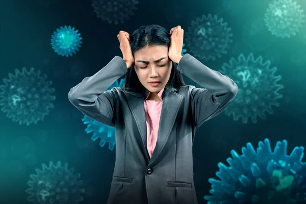 Stress Der Asiatischen Geschäftsfrau Durch Coronavirus Breitet Sich Aus Grippeerkrankung — Stockfoto