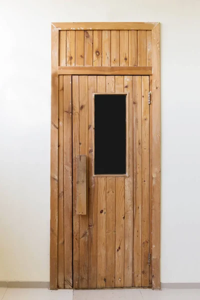 Крупним Планом Вид Дерев Яні Двері Білим Фоном Стіни — стокове фото