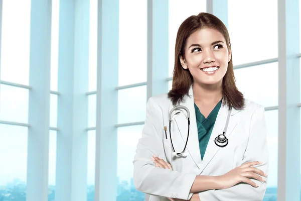 Asian Doctor Woman Stethoscope Standing Hospital — Stock Photo, Image