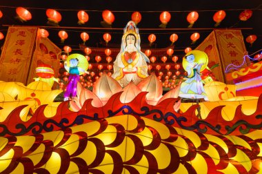 Samut Prakan İlçesi, Samut Prakan, Tayland, 25 Ocak 2020: Taoist Tapınağı, Fener Festivali. Temiz, güzel, güzel, tapacak tanrıları olan