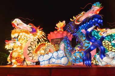 Samut Prakan İlçesi, Samut Prakan, Tayland, 25 Ocak 2020: Taoist Tapınağı, Fener Festivali. Temiz, güzel, güzel, tapacak tanrıları olan