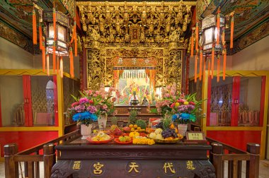 Samut Prakan İlçesi, Samut Prakan, Tayland, 25 Ocak 2020: Taoist Tapınağı, Fener Festivali. Temiz, güzel, güzel, tapacak tanrıları olan