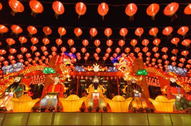 Samut Prakan İlçesi, Samut Prakan, Tayland, 25 Ocak 2020: Taoist Tapınağı, Fener Festivali. Temiz, güzel, güzel, tapacak tanrıları olan