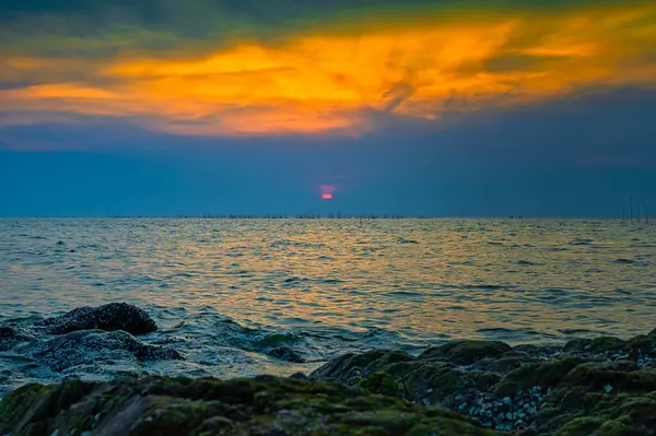 Hermosa Puesta Sol Mar Océano — Foto de Stock