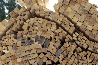 Boyutlanmış ahşap panoları ve barlarda bir paket stok, Rusya Federasyonu