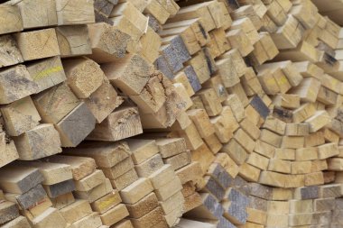 Boyutlanmış ahşap panoları ve barlarda bir paket stok, Rusya Federasyonu