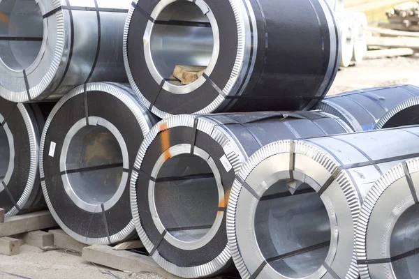 Rolls Cold Rolled Galvanized Steel Polymer Coating Stock — Stock Photo, Image