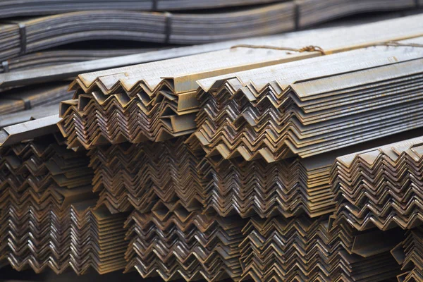 Metal profile angle in packs at the warehouse of metal products — Stock Photo, Image