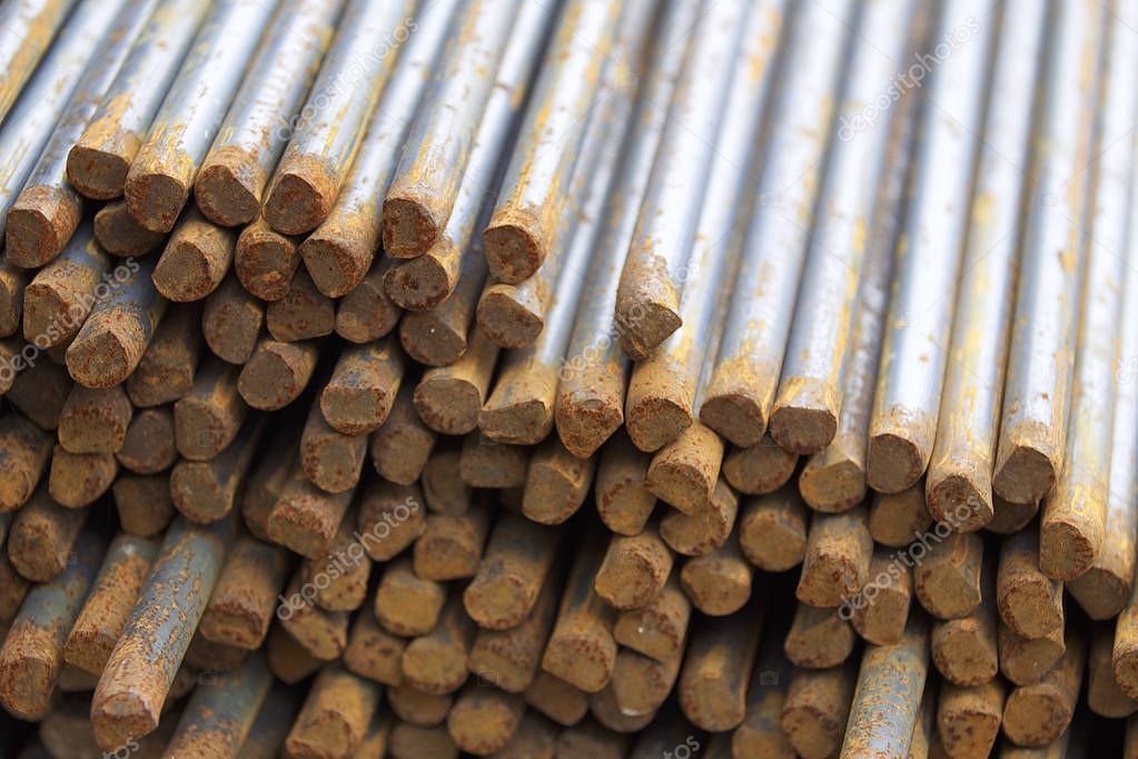 Reinforcing bars in the packs are stored in the metal products warehouse