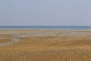 Sahil sonra düşük tide, okyanus ve ufuk, Railay Yarımadası, Krabi, Tayland