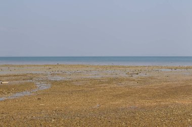Sahil sonra düşük tide, okyanus ve ufuk, Railay Yarımadası, Krabi, Tayland