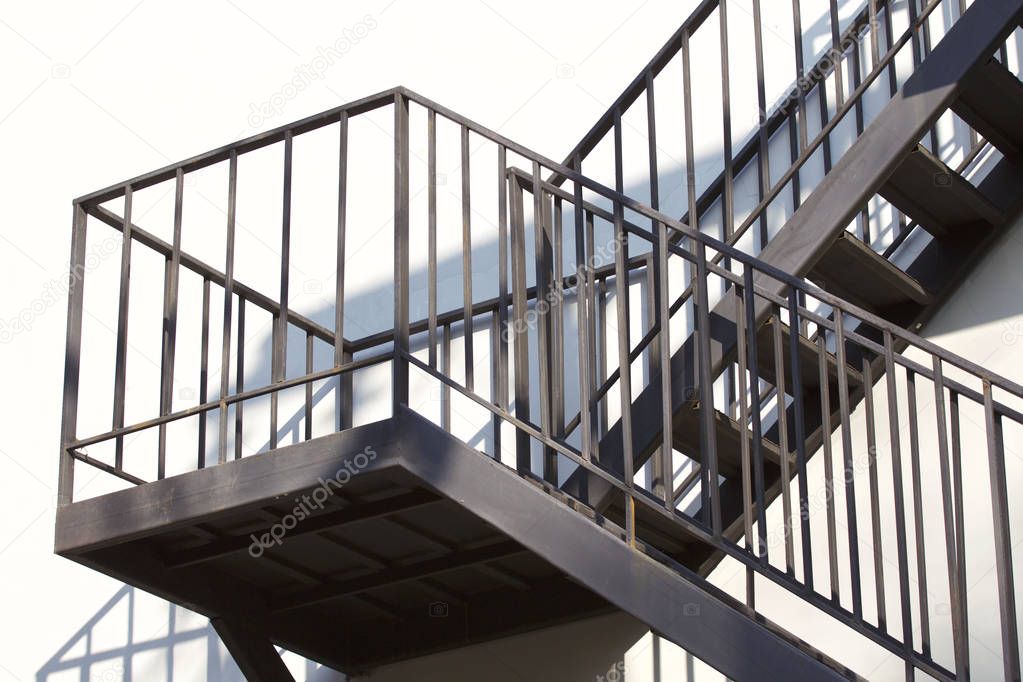 Metal structure of a metal staircase outside a multistory building