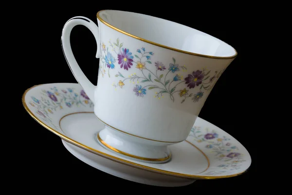 Antiga Floral Panted xícara de chá & pires — Fotografia de Stock