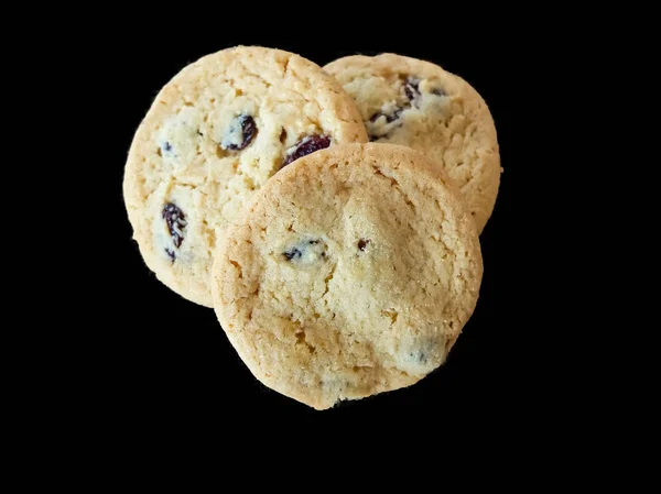 Drei Rosinen Shortbread Cookies Herzform. — Stockfoto