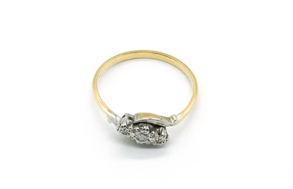 Hölgyek antik három gyémánt arany gyűrű — Stock Fotó