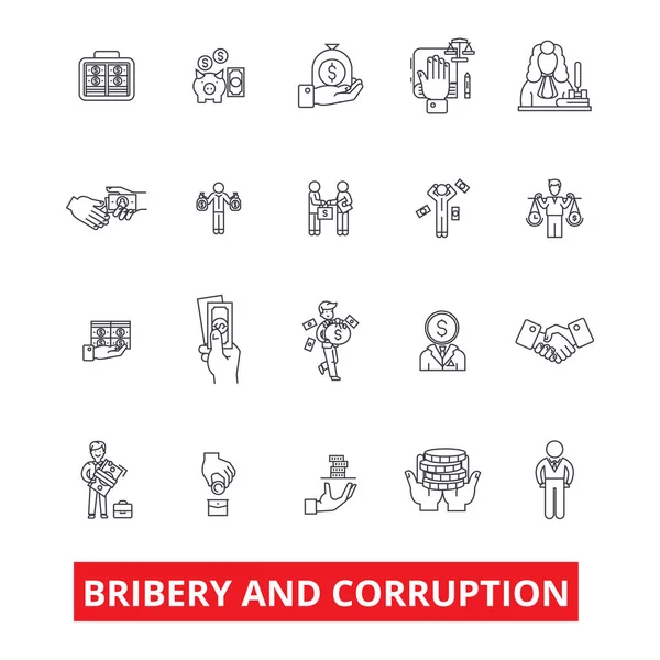 Bribery, corruption, anti-bribery, law, fraud, conflict of interest, money line icons. Editable strokes. Flat design vector illustration symbol concept. Linear signs isolated on white background — Stock Vector