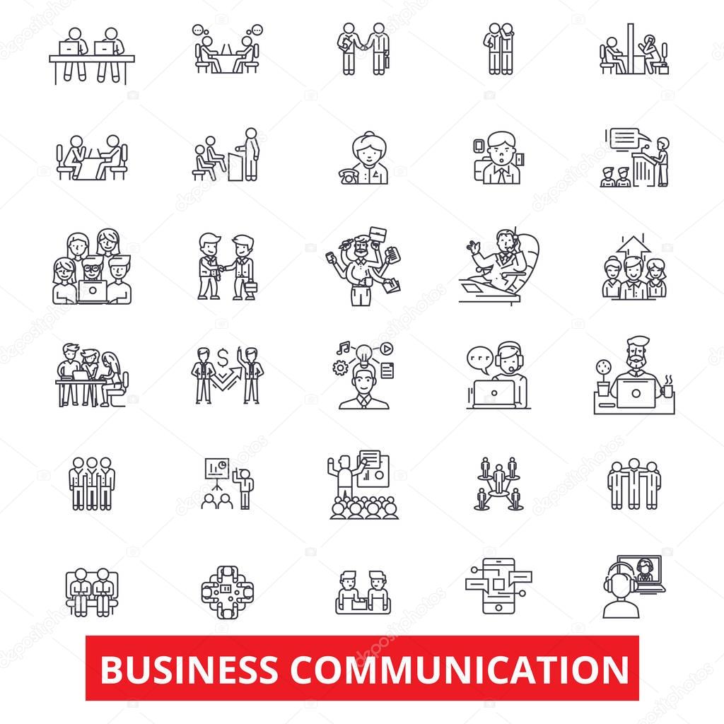 Business communication, connection, teamwork, cooperation, negotiation, deal line icons. Editable strokes. Flat design vector illustration symbol concept. Linear signs isolated on white background