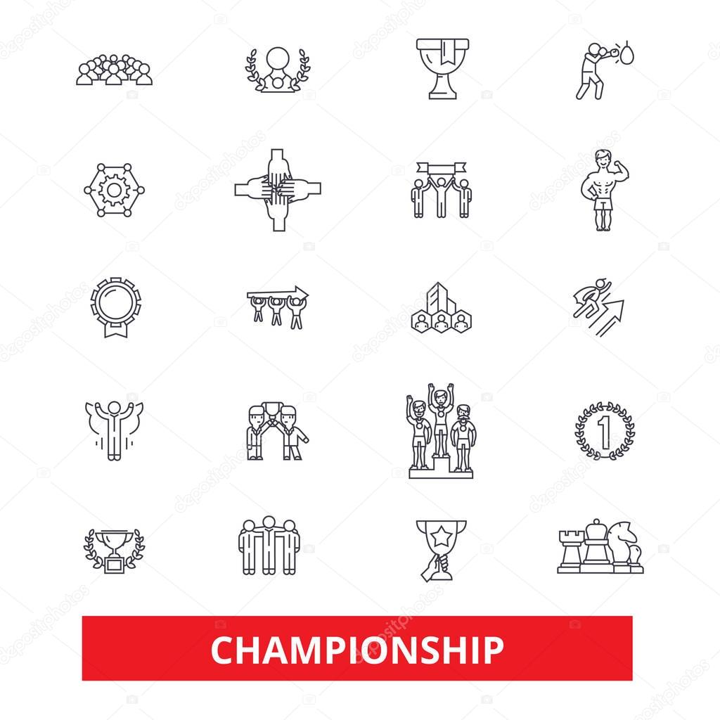 Championship, champion, winner, athlete, professional, competition, winning line icons. Editable strokes. Flat design vector illustration symbol concept. Linear signs isolated on white background