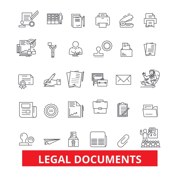 法律文件、 档案、 契约、 记录、 文件、 法律文件、 立法、 窗体线图标。可编辑的笔画。平面设计矢量图符号的概念。孤立在白色背景上的线性迹象 — 图库矢量图片