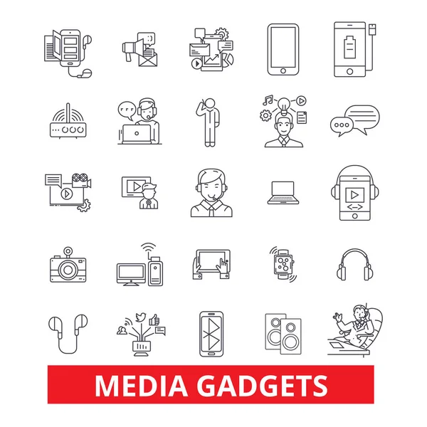 Gadget, technology, appliance, electronics, equipment, technology, gimmick, widget line icons. Редактируемые штрихи. Концепция векторной иллюстрации плоского дизайна. Линейные знаки изолированы на белом фоне — стоковый вектор