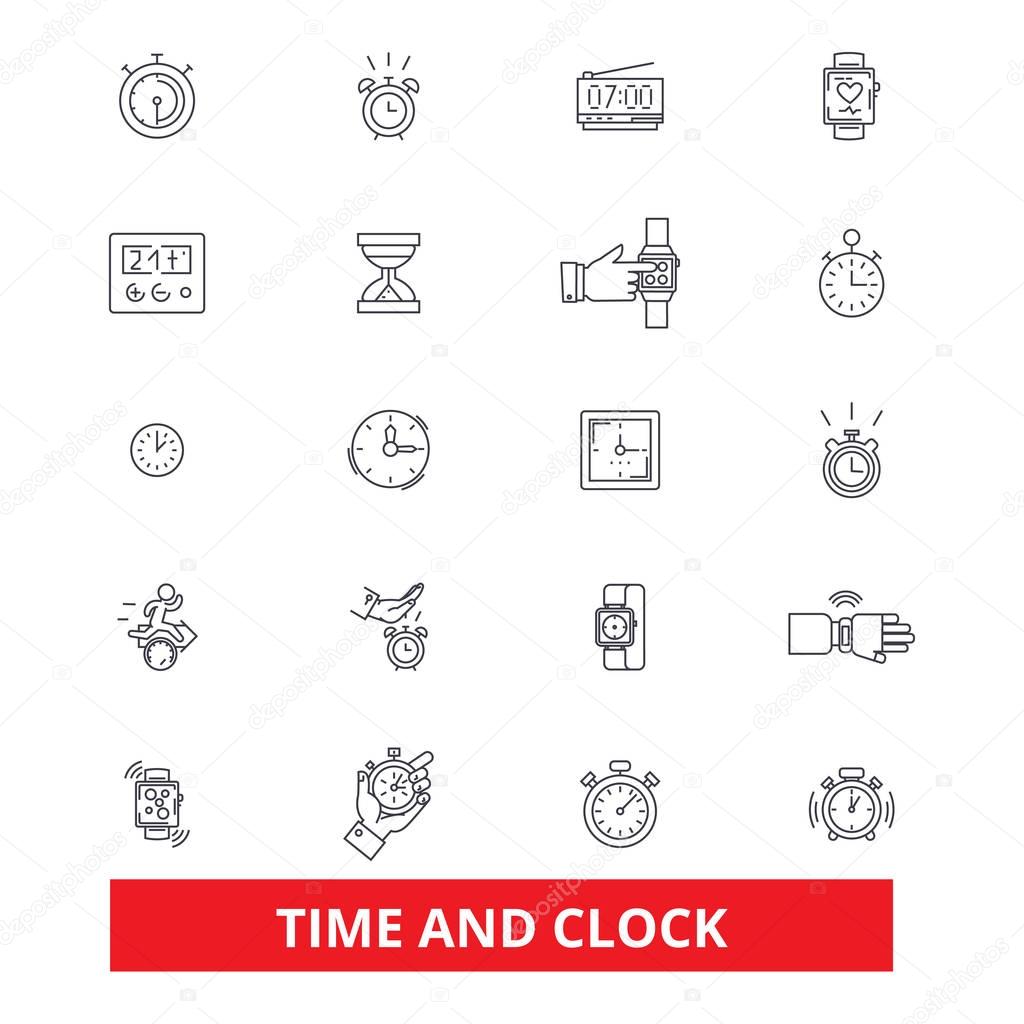 Time, clock, punch, management, watch,calendar, deadline line icons. Editable strokes. Flat design vector illustration symbol concept. Linear signs isolated on white background