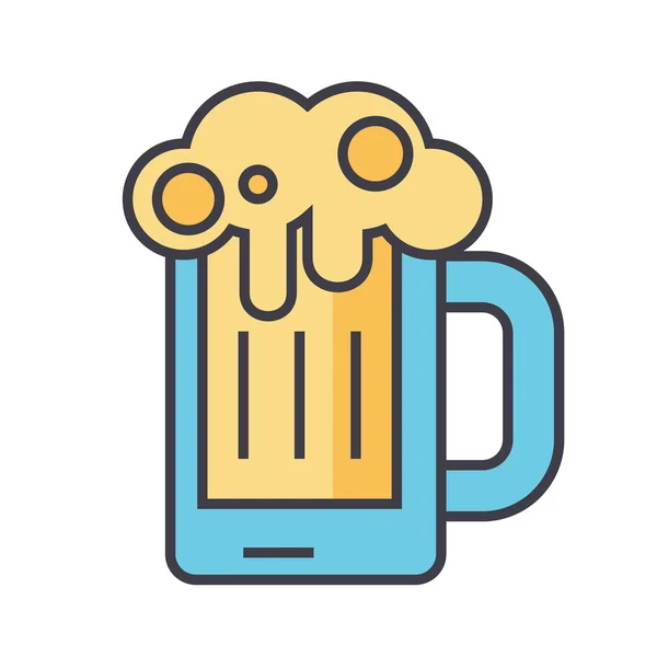 Ölglas pint, drink, pub koncept. Vector ikon. Redigerbara stroke. Platt linjär illustration isolerade på vit bakgrund — Stock vektor