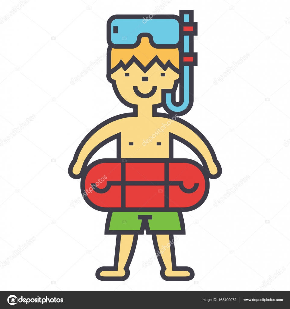 Boy With Swimming Mask And Ring In Pool Kids Learn To Swim Children Beach Vacation Concept Line Vector Icon Editable Stroke Boy With Swimming Mask And Ring In Pool Kids Learn To Swim Children Beach Vacation Concept Line Vector Icon Editable Stroke