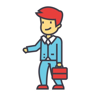 Takım elbise, ceo, ortaklık kavramı içinde durumda, gürültücü adamla iş adamı. Satırı vektör simgesi. Düzenlenebilir inme. Düz doğrusal illüstrasyon izole beyaz arka plan üzerinde