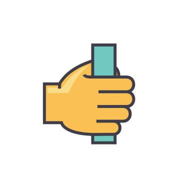 Bir şey tutan el kavramı. Satırı vektör simgesi. Düzenlenebilir inme. Düz doğrusal illüstrasyon izole beyaz arka plan üzerinde