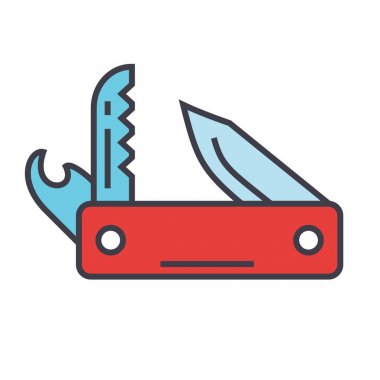 Bıçak ordu çok amaçlı, swiss bıçak kavramı katlanır. Satırı vektör simgesi. Düzenlenebilir inme. Düz doğrusal illüstrasyon izole beyaz arka plan üzerinde