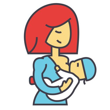 Anne emzirme bebek, emzirme, çocuk kavramı besleme. Satırı vektör simgesi. Düzenlenebilir inme. Düz doğrusal illüstrasyon izole beyaz arka plan üzerinde