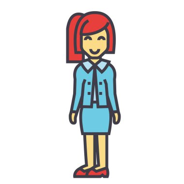 Bakan, kadın ofis, yardım kavramı. Satırı vektör simgesi. Düzenlenebilir inme. Düz doğrusal illüstrasyon izole beyaz arka plan üzerinde